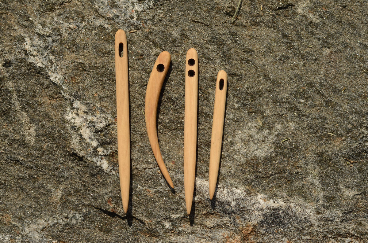 Set of 4 nalbinding needles, Set of wooden needles, Curved needle, Two  holes needle, Set for naalbinding, Knitting needles, Horn Beam wood