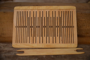 Double slotted Slotted Pick-Up Rigid Heddle, 58 Warp Threads, 11 Pattern Thread Slots, 11 pattern strings, band weaving, belt weaving