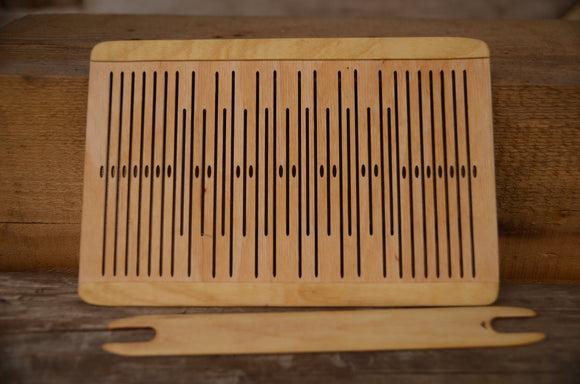 Double slot Rigid Heddle, 11 slots, ASH wood trimming, 58 Warp Threads, band weaving, belt weaving, Vytu Vatu, Viking art, Latvian belt