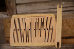 Double slotted, 9 slot rigid heddle, ASH wood,  Pick-Up Rigid Heddle, 9 Pattern Thread Slots, 9 pattern strings, band weaving, belt weaving