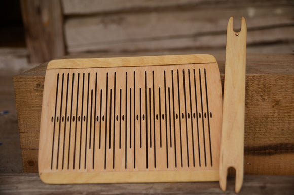 Double slotted, 9 slot rigid heddle, ASH wood,  Pick-Up Rigid Heddle, 9 Pattern Thread Slots, 9 pattern strings, band weaving, belt weaving