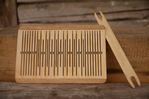 Double slotted, Slotted Pick-Up Rigid Heddle, 58 Warp Threads, 11 Pattern Thread Slots, Oak wood, band weaving, belt weaving