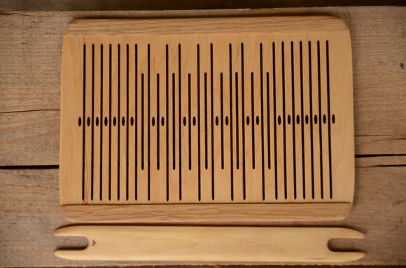 Double slotted, 9 slot rigid heddle, OAK wood, Pick-Up Rigid Heddle, 9 Pattern Thread Slots, 9 pattern strings, band weaving, belt weaving