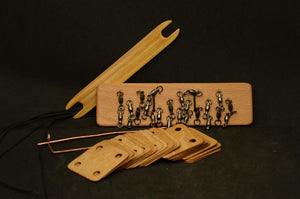 Tablet weaving kit, 24 tablets, Set for card  weaving,  weaving swivels, weaving shuttle, copper pin, tablets for weaving, Medieval weaving