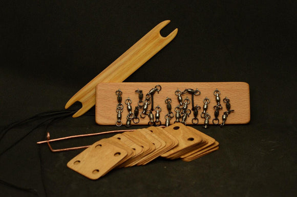 Tablet weaving kit, 24 tablets, Set for card  weaving,  weaving swivels, weaving shuttle, copper pin, tablets for weaving, Medieval weaving