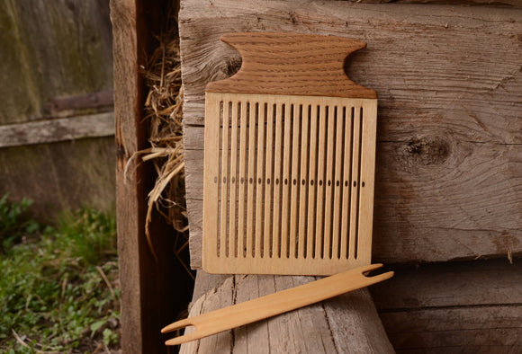 Rigid heddle board with shuttle, Oaken handle, Weaving loom, Back Strap Loom, Handweaving loom, Viking craft, Tape loom, Braid weaving